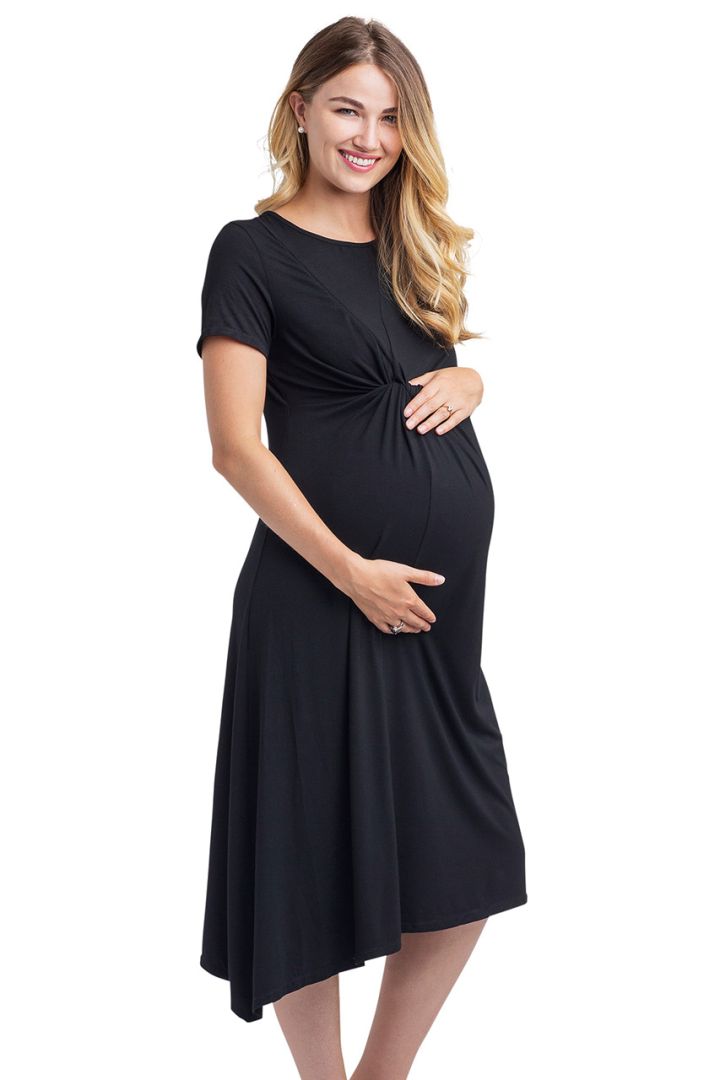 Bamboo Viscose Maternity and Nursing Dress with Knot Detail