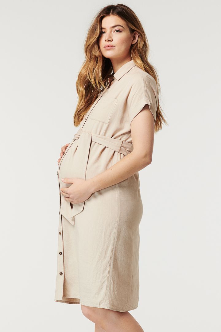 Umstands- und Still-Hemdblusenkleid sand