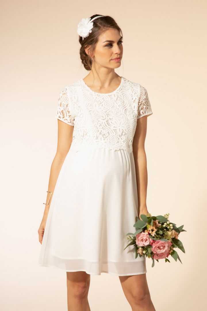 Umstandsbrautkleid mit Stillöffnung und Spitze