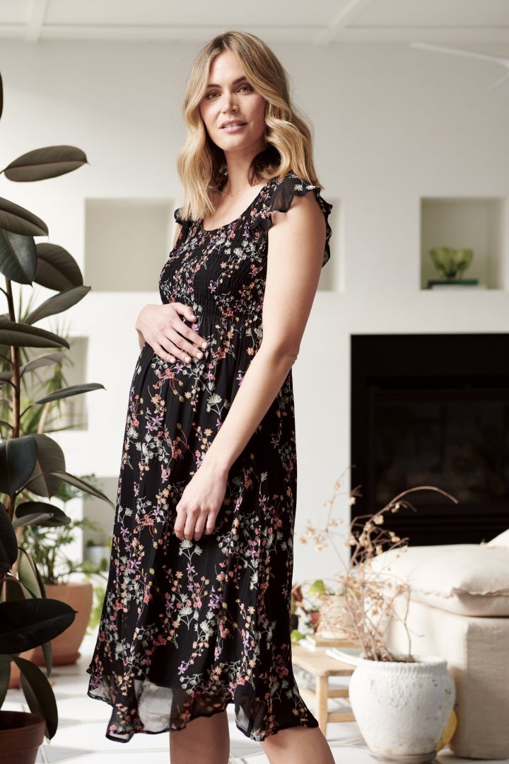 Umstandskleid mit Rüschenärmel und Blumen Print