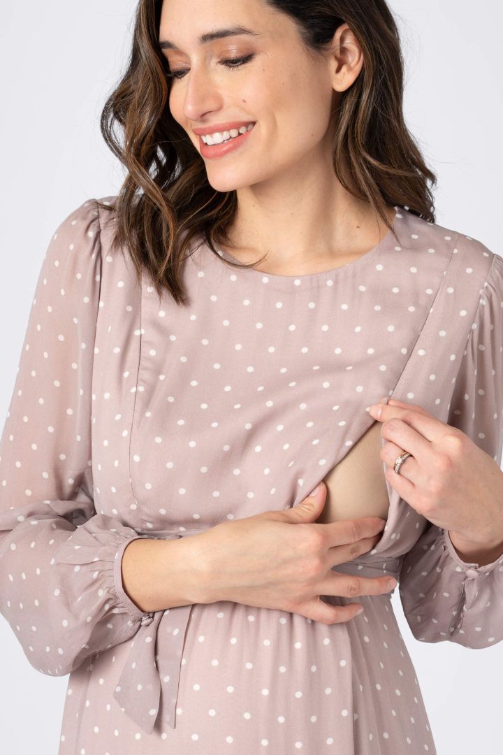 Chiffon Maternity Dress with Dots taupe