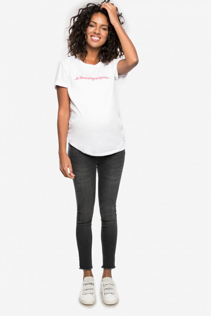 Cropped Umstandsjeans mit offenen Saumkanten schwarz