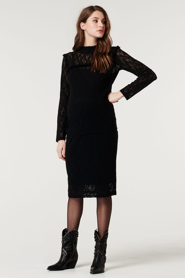 Lace Maternity Blouse with Stand-up Collar