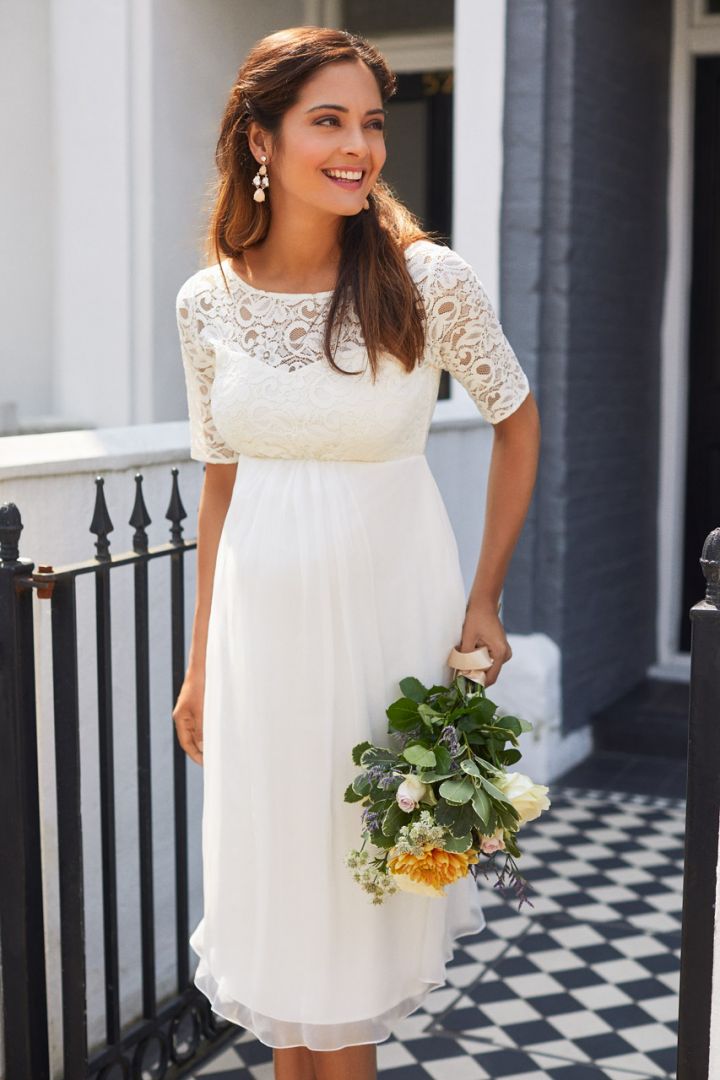 Umstandsbrautkleid mit Seidenrock elfenbein