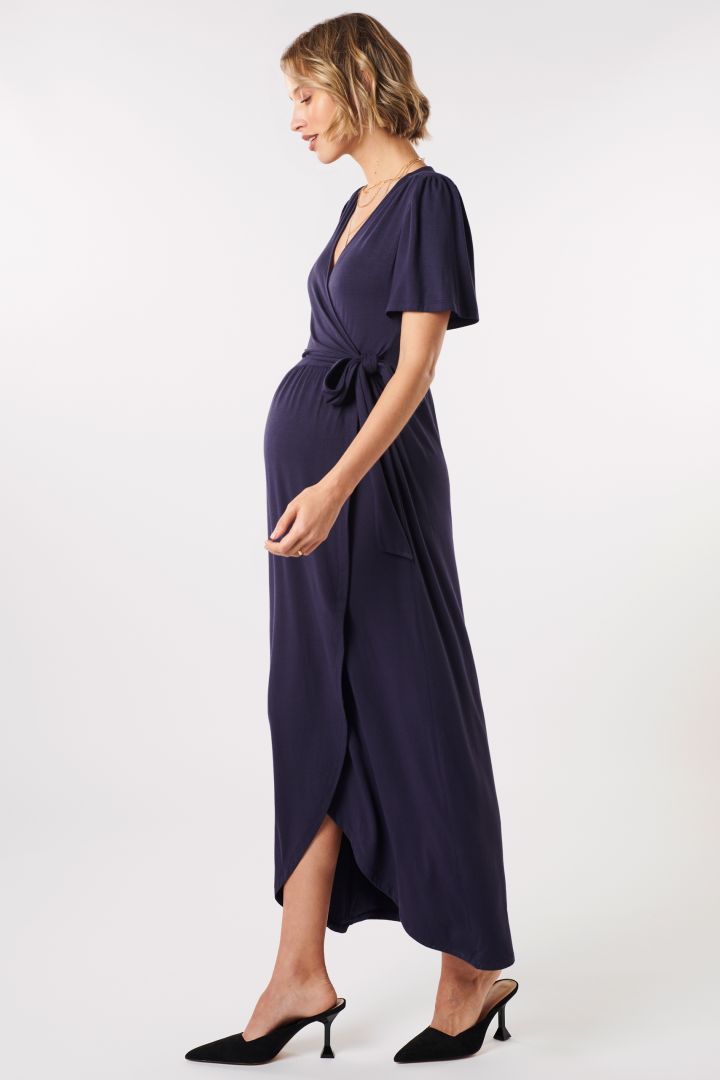Midi Umstands- und Stillkleid in Wickeloptik navy