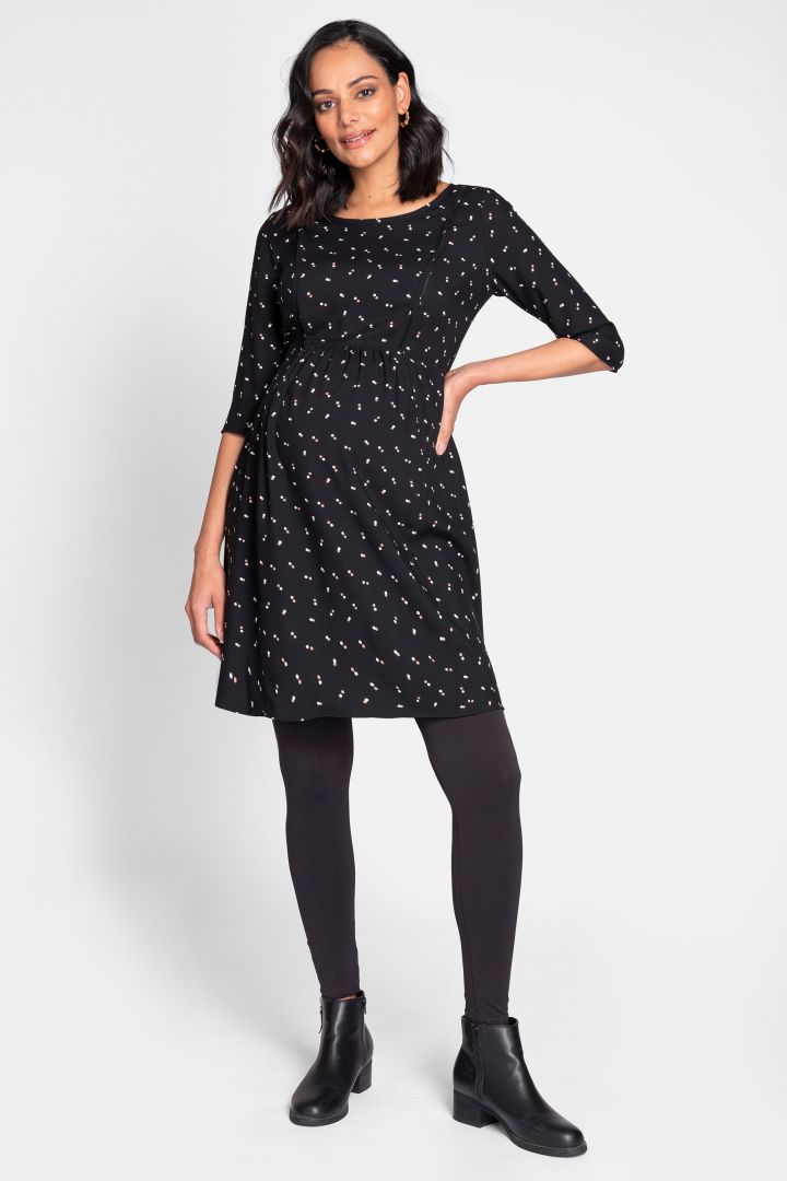 Maternity and Nursing Dress with Dots Print
