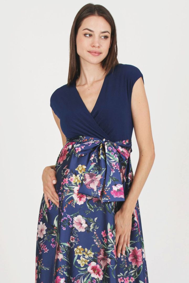 Maxi Umstands- und Stillkleid mit Satinrock navy
