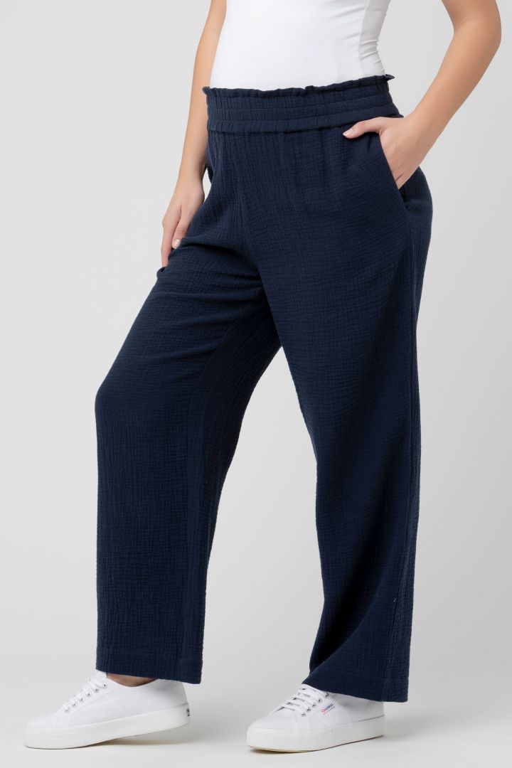 Wide Leg Musselin Umstandshose navy