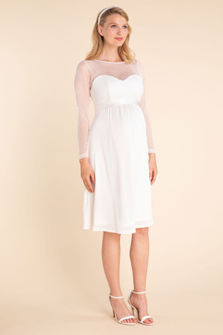 Umstandsbrautkleid mit Pünktchenspitze langarm