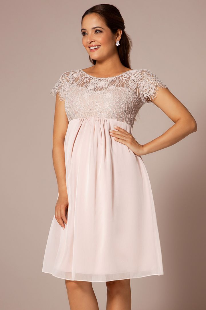 Umstandsbrautkleid mit Spitzenbustier rosa