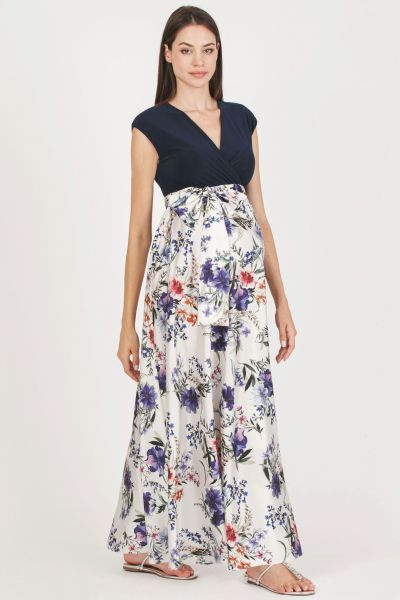 Maxi Umstands- und Stillkleid mit Satinrock ivory