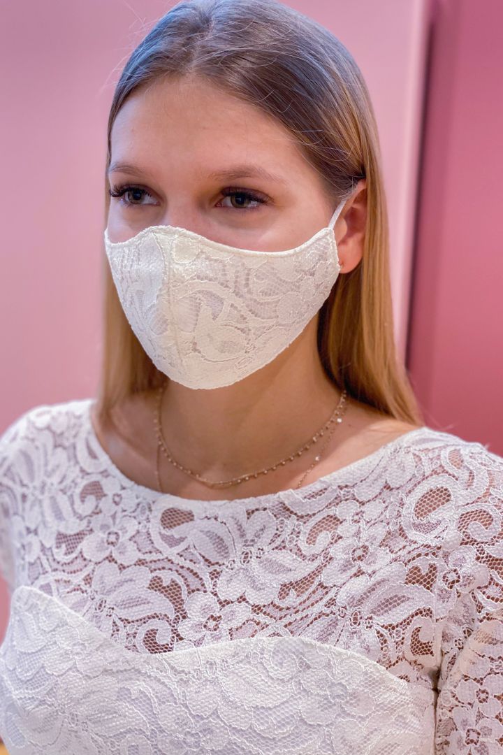 Wedding Face Mask with Vintage Lace and Pouch