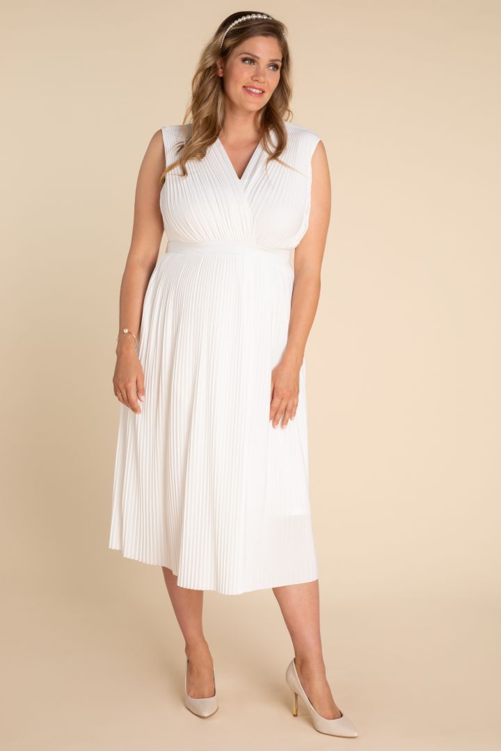 Plus Size Midi Umstandsbrautkleid mit Plissees
