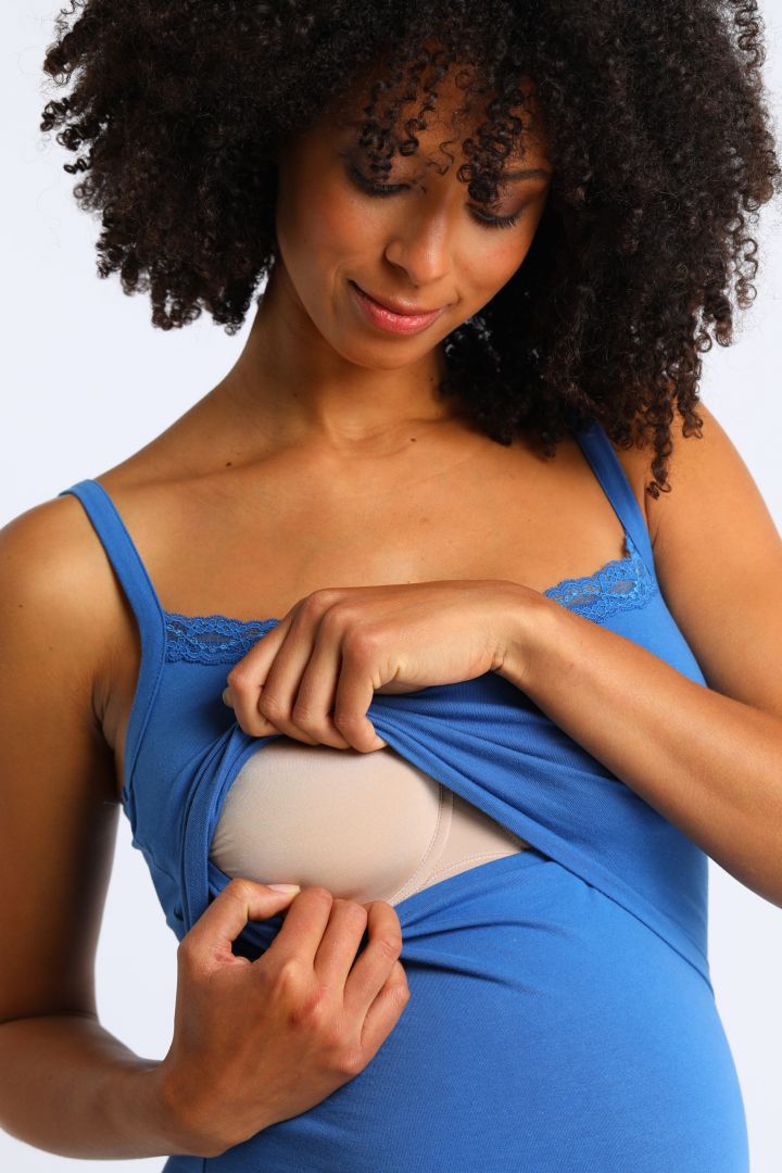 Umstands- und Stilltop mit Spitze aus Bio-Baumwolle blau