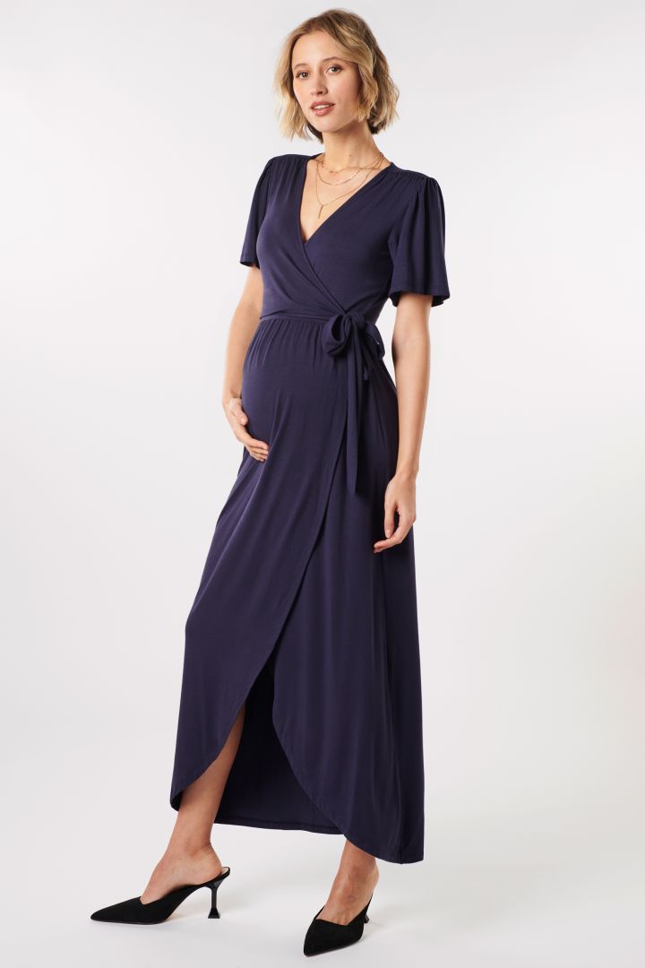 Midi Umstands- und Stillkleid in Wickeloptik navy