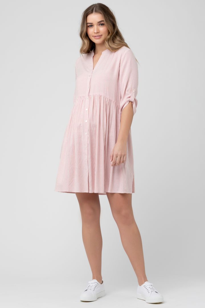 Umstands- und Still-Tunikakleid mit Streifen peach-weiß