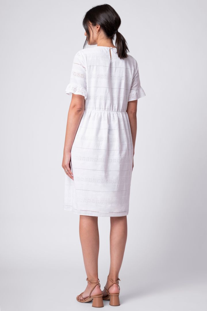 Maternity and nursing dress with flounce sleeves