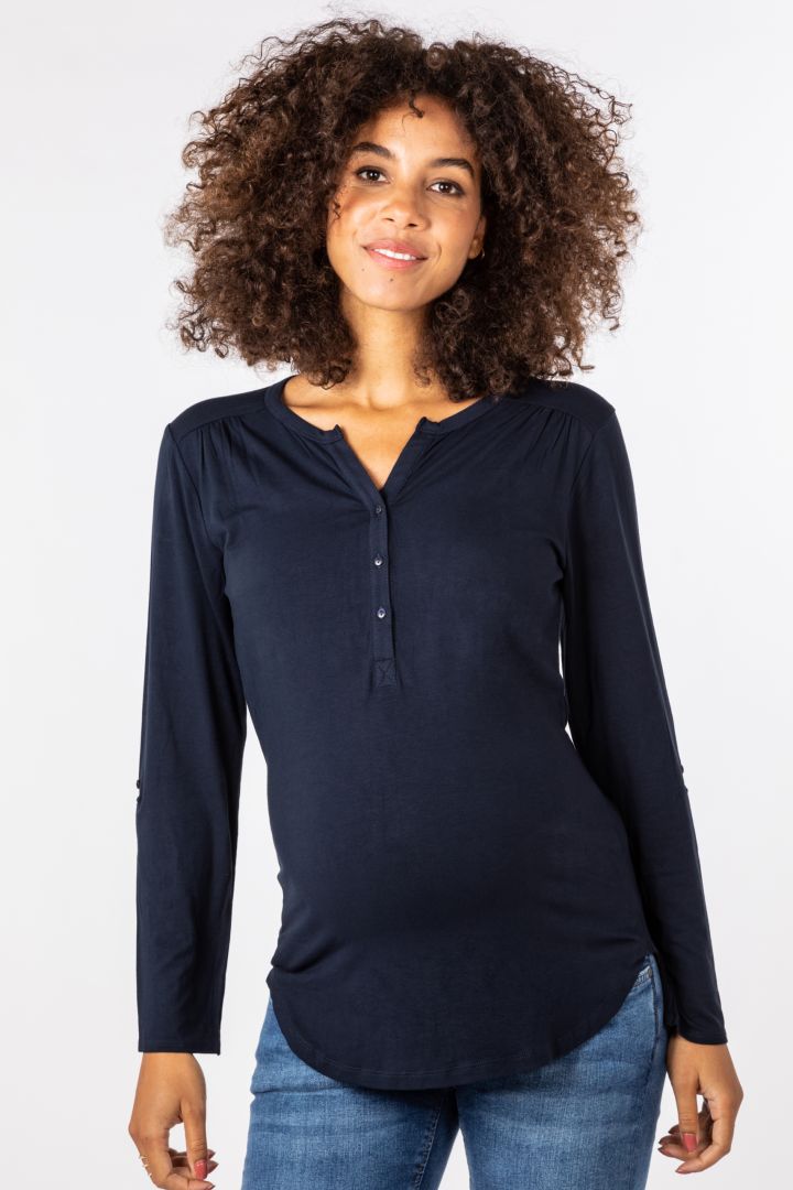 Eco Viskose Henley Umstands- und Stillshirt navy