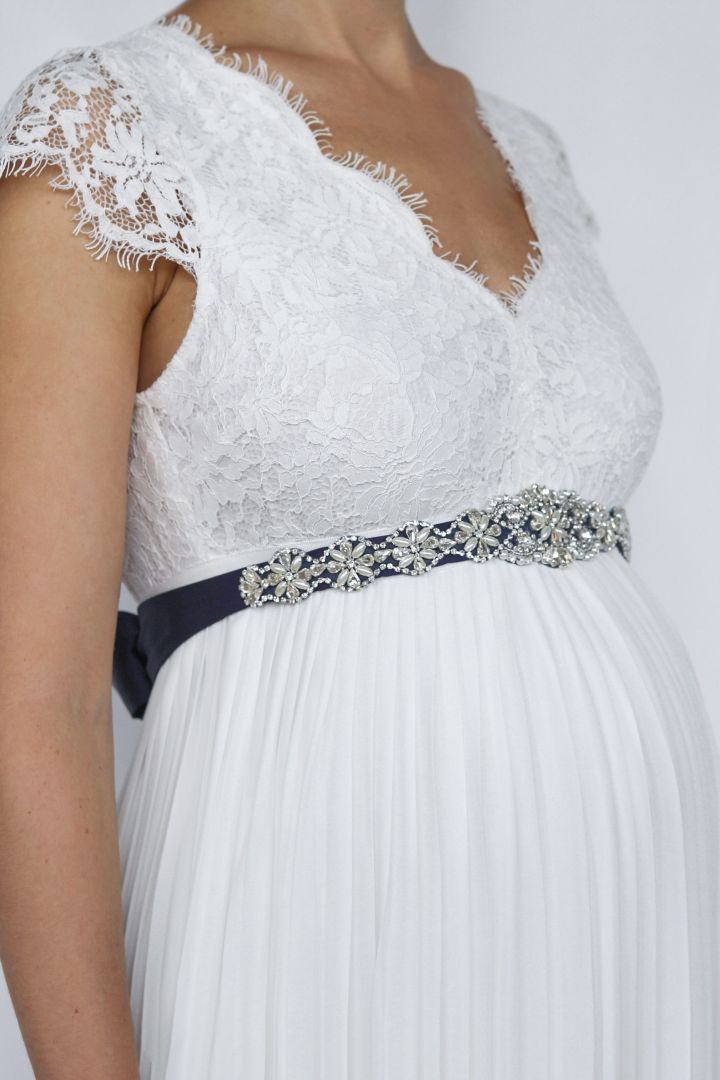 Vintage Brautkleid Schärpe mit Schmucksteinen navy