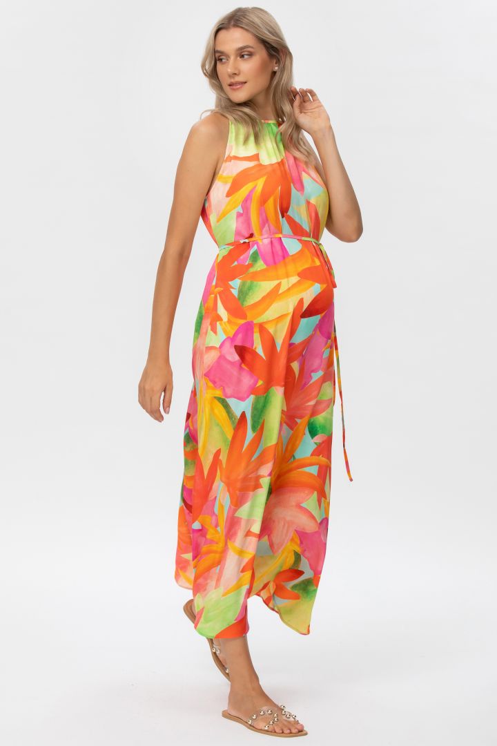 Midi Umstandskleid mit Bindegürtel orange