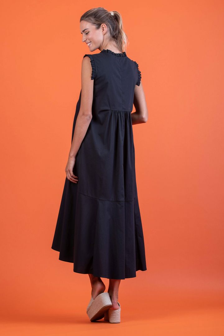 Midi Maternity Dress with V-Neck and Ruffles