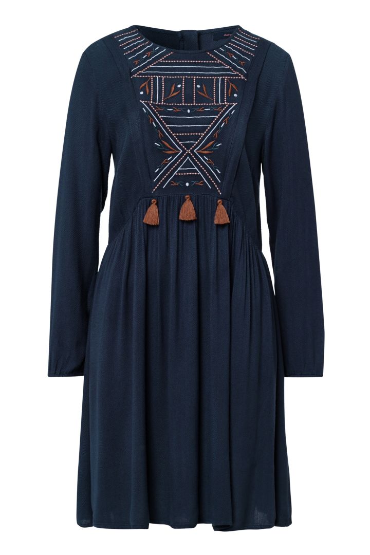 Maternity and nursing tunic dress with tassels ocean blue