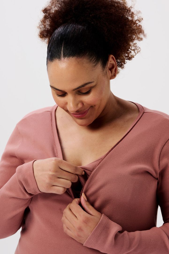 Organic Ripp Umstands- und Stillshirt langarm light terracotta