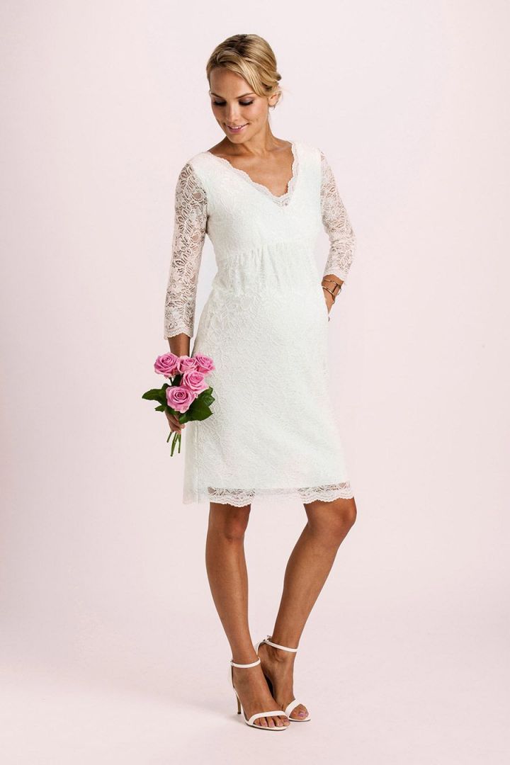 Spitzen Umstandsbrautkleid mit transparenten Ärmeln