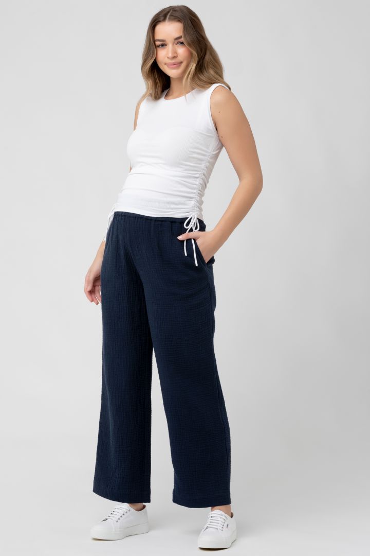 Wide Leg Musselin Umstandshose navy