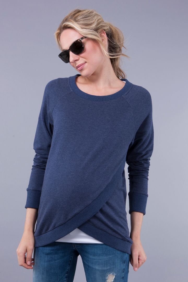 Umstands- und Stillsweater mit Crossover Saum blau