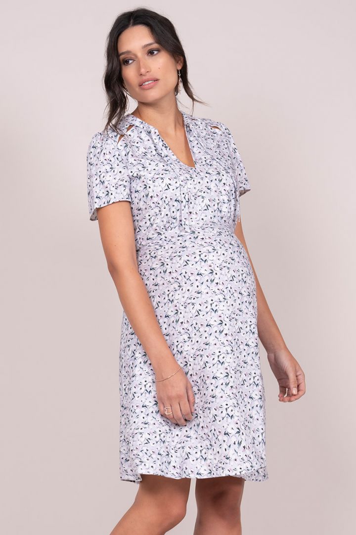 Floral Print Maternity Dress with Tie Neck