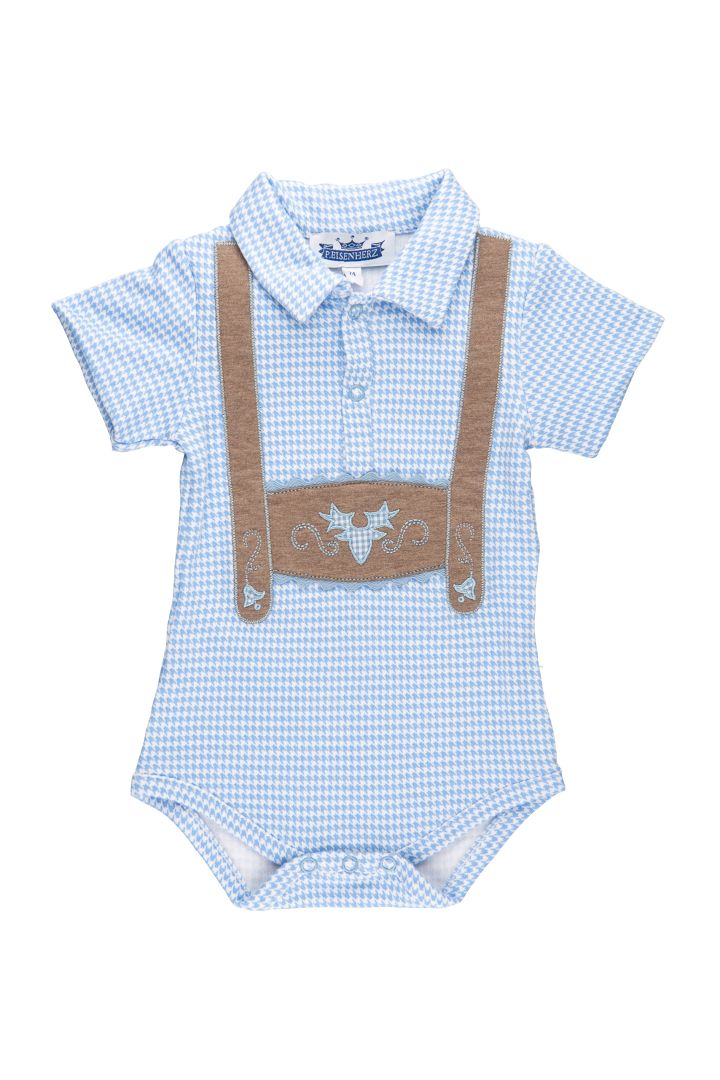 Trachten Kurzarm Body mit Hosenträgeroptik vichy hellblau