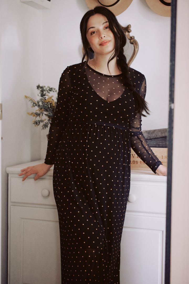 Midi Maternity and Nursing Dress with Dots Print