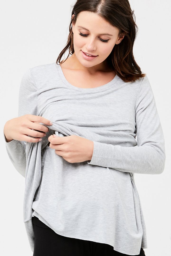 Raw Edge Langarm Umstands- und Stillshirt grau