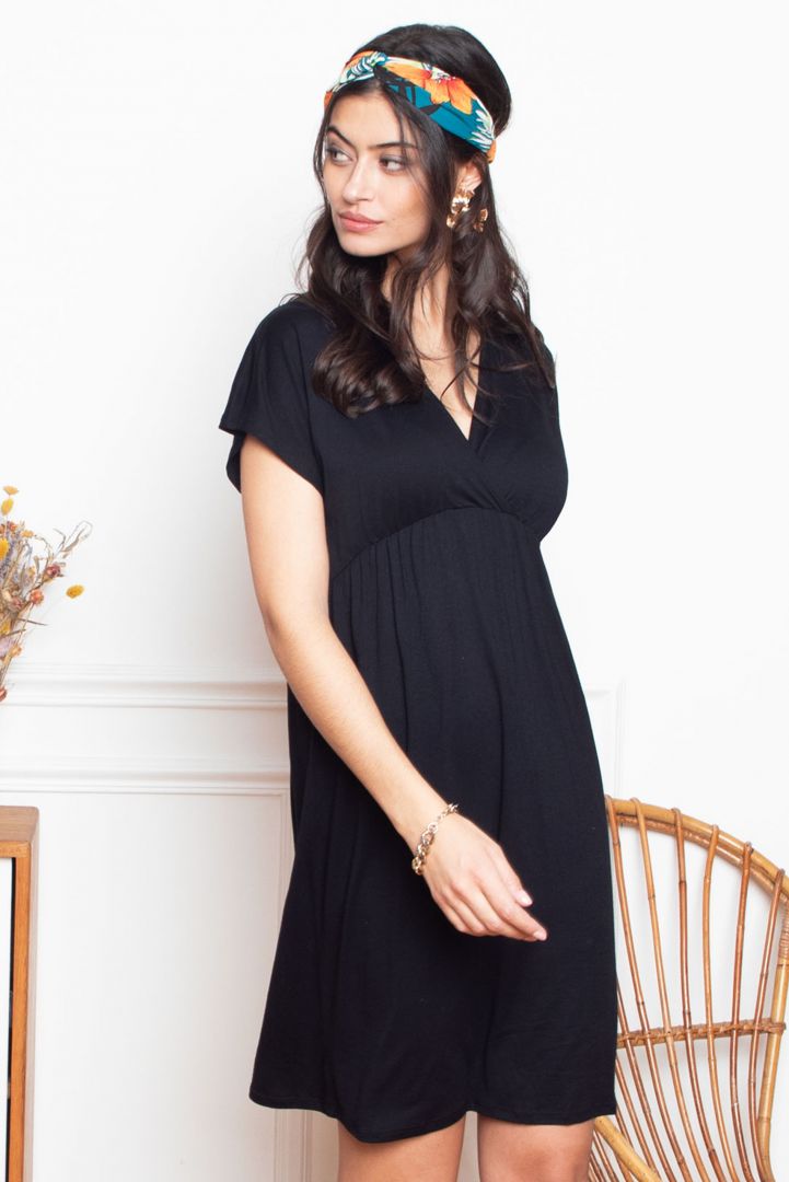 Maternity and Nursing Dress with Cropped Sleeves black
