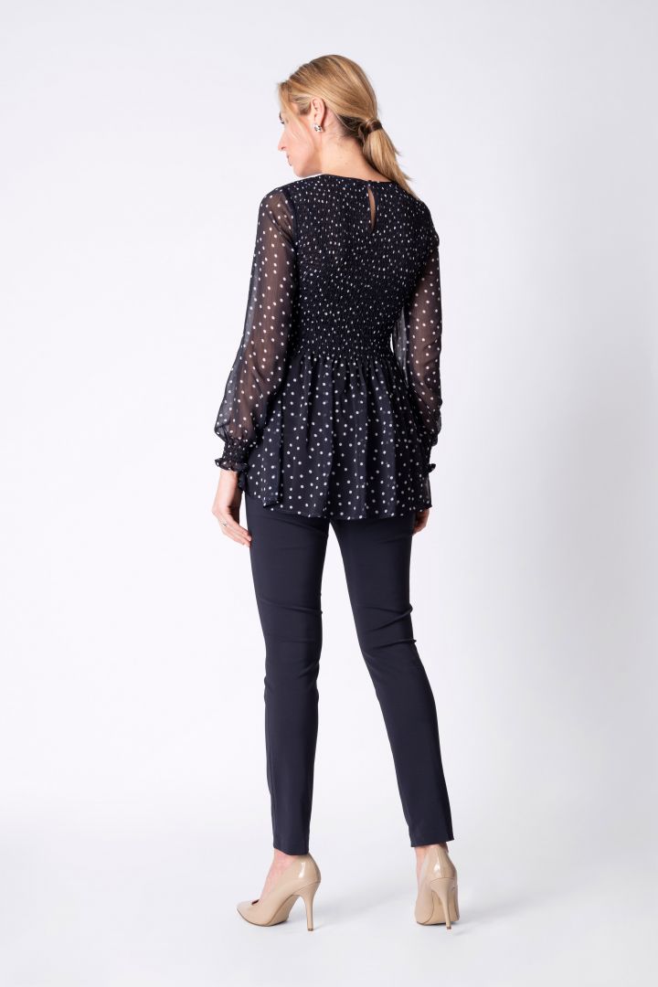 Dotted Maternity Blouse with Pleated Detail navy/white