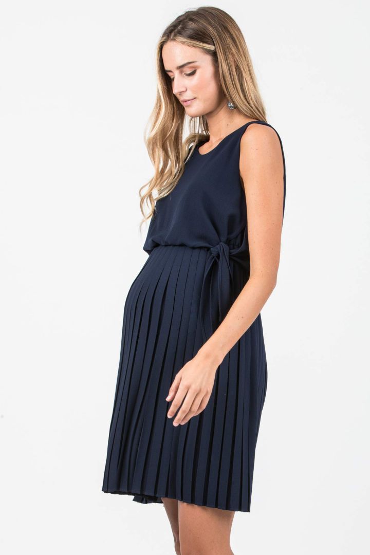 Crepe Umstands- und Stillkleid mit Plissees navy
