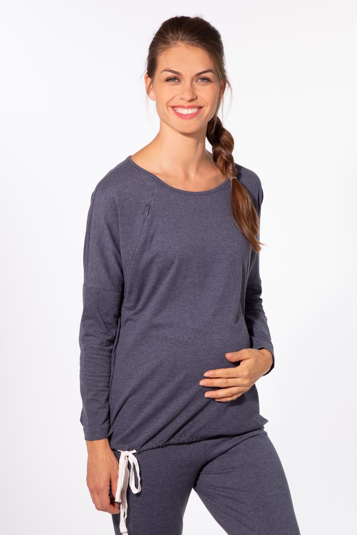 Lounge- und Pyjama Umstandsshirt mit Stillöffnung blau melange