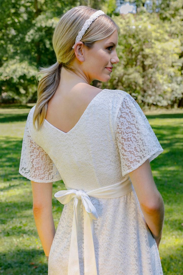 Midi Umstandsbrautkleid mit Blumenspitze