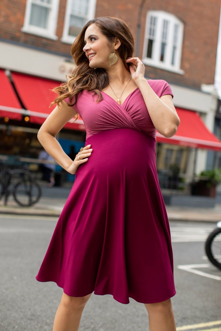 Maternity Dress with Cache Coeur Neckline berry