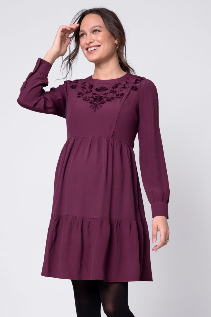 Flounce Maternity and Nursing Dress with Embroidery