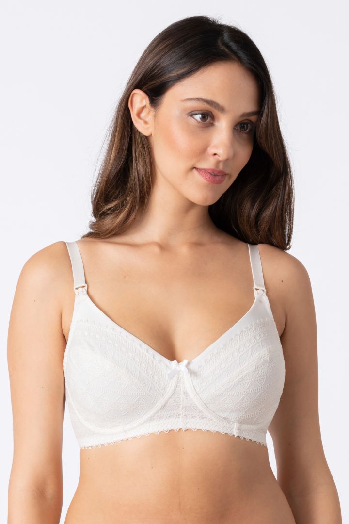 Maternity and Nursing Bra with Lace Trim ivory