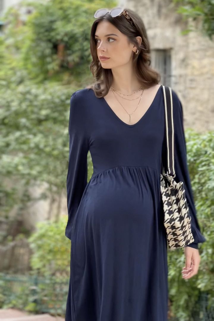Eco Viscose Maternity Dress with Puff Sleeves