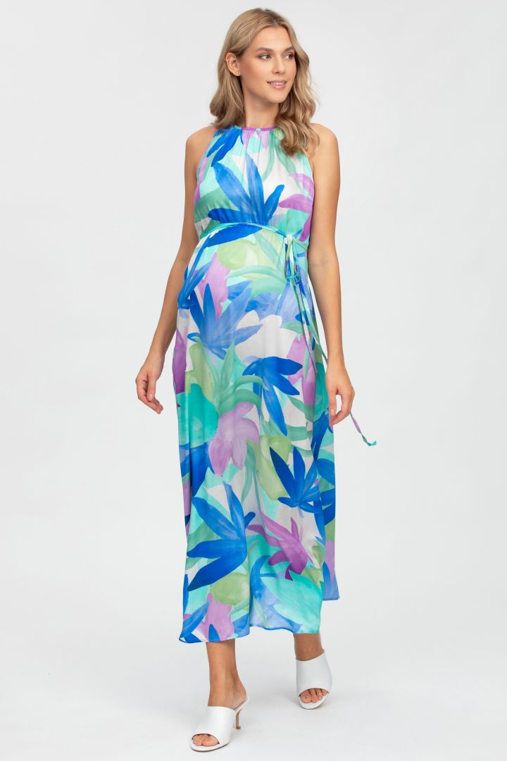 Midi Umstandskleid mit Bindegürtel blau