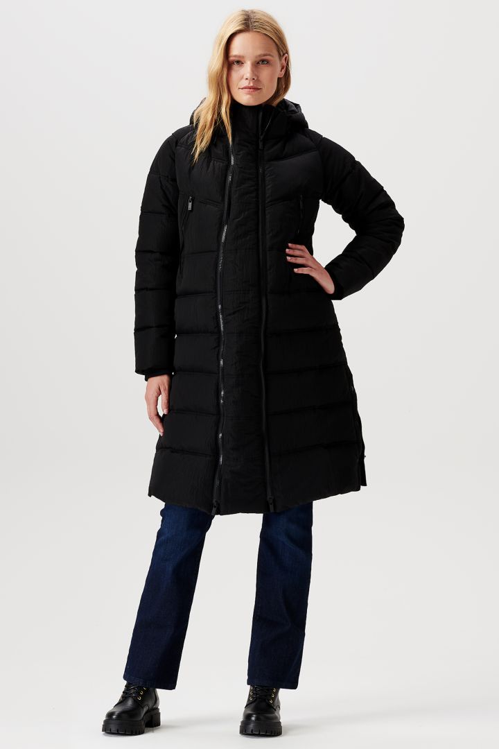 Wattierter Mantel mit Schwangerschaftseinsatz schwarz