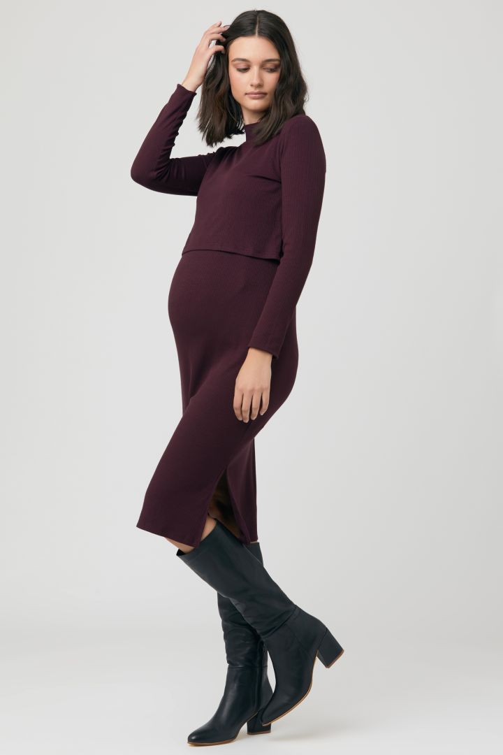 Two-piece Ribbed knit Maternity and Nursing Dress