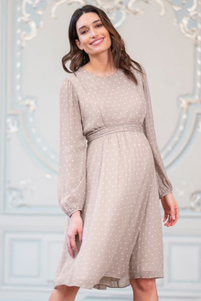 Chiffon Maternity Dress with Dots taupe