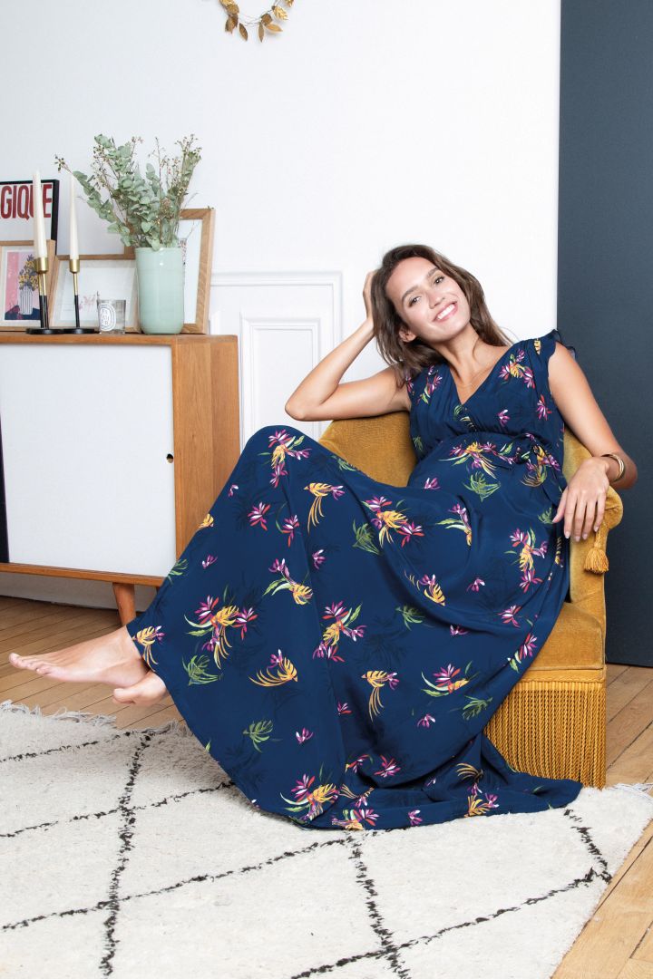 Maxi Umstands- und Stillkleid mit Blumenprint