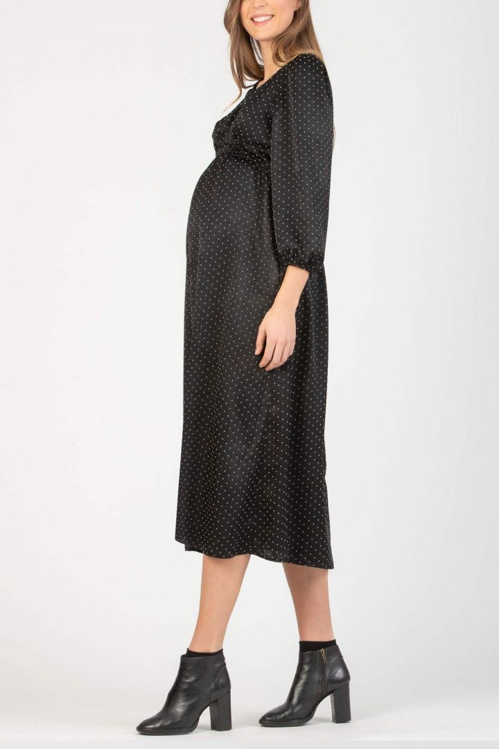 Midi Maternity Dress with Polka Dots black