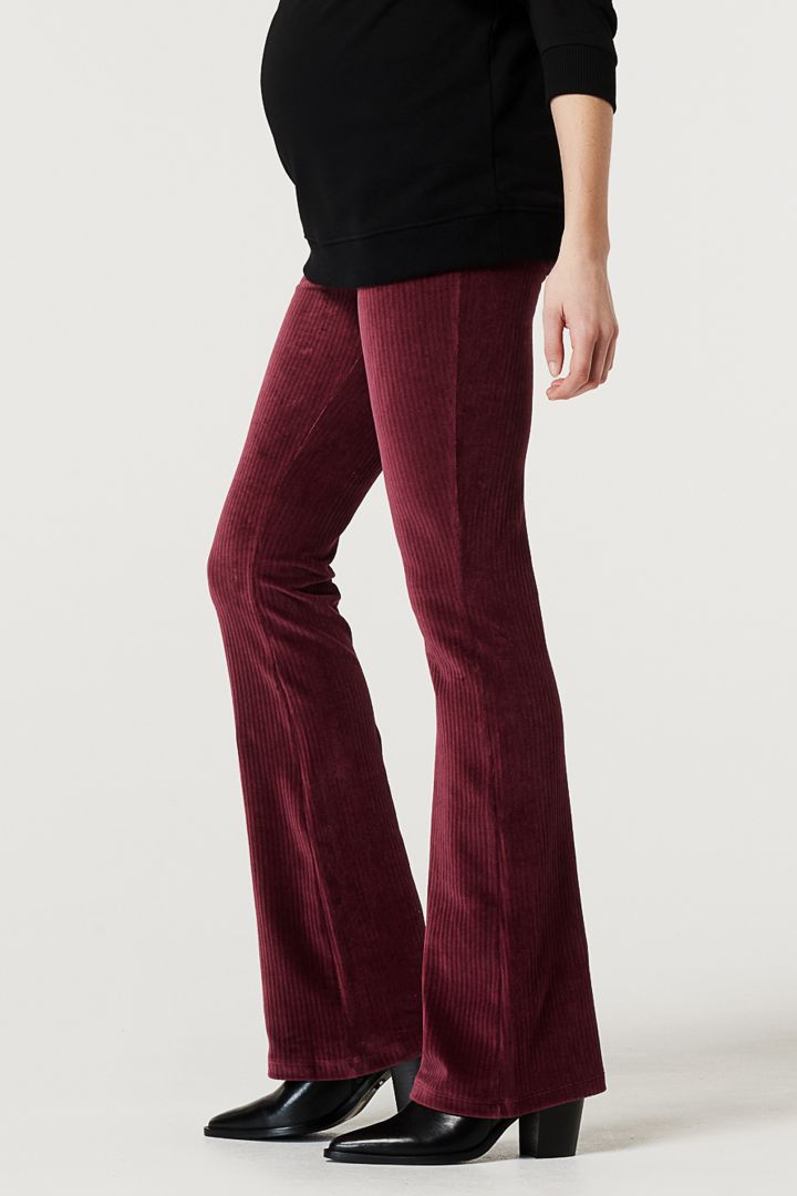Flared Velvet Maternity Trousers bordeaux
